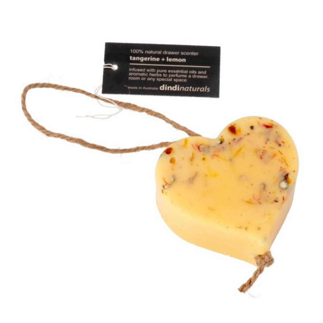 tangerine + lemon wax heart on a rope