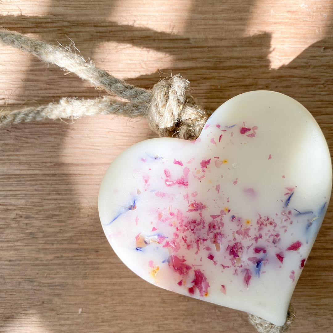 rose geranium wax heart on a rope